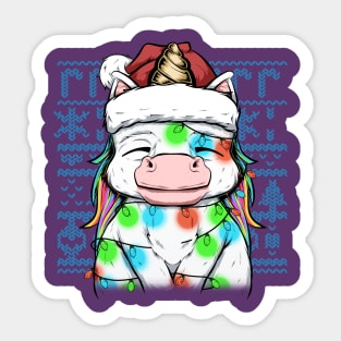 unicorn christmas lights and fun Sticker